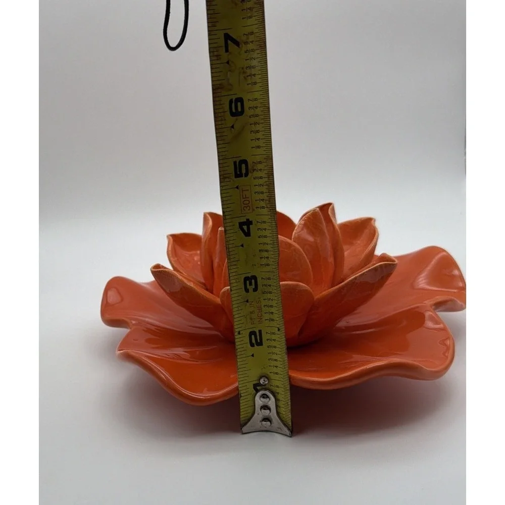Large Ceramic Lotus Flower Candle Holder Tangerine